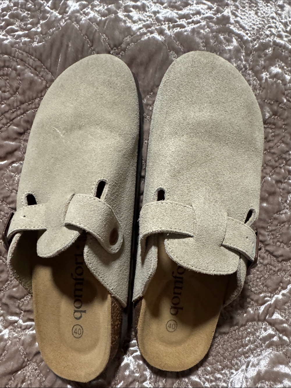 Women's Suede Slip-On Comfort Mules in Light Beige